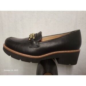 Naturalizer Women's Loafers Black/Gold Chunky Block Heel Size 11W NWOT
